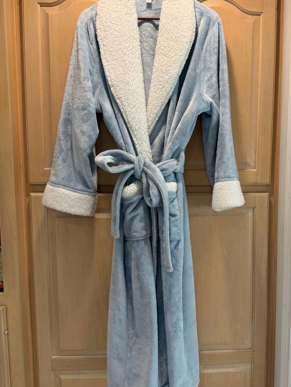 Charter Club Light Blue Plush Sherpa Robe with White Trim